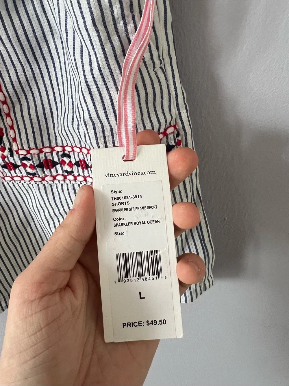 Vineyard Vines Navy & White Striped Kids Shorts with Red Tassel Accent